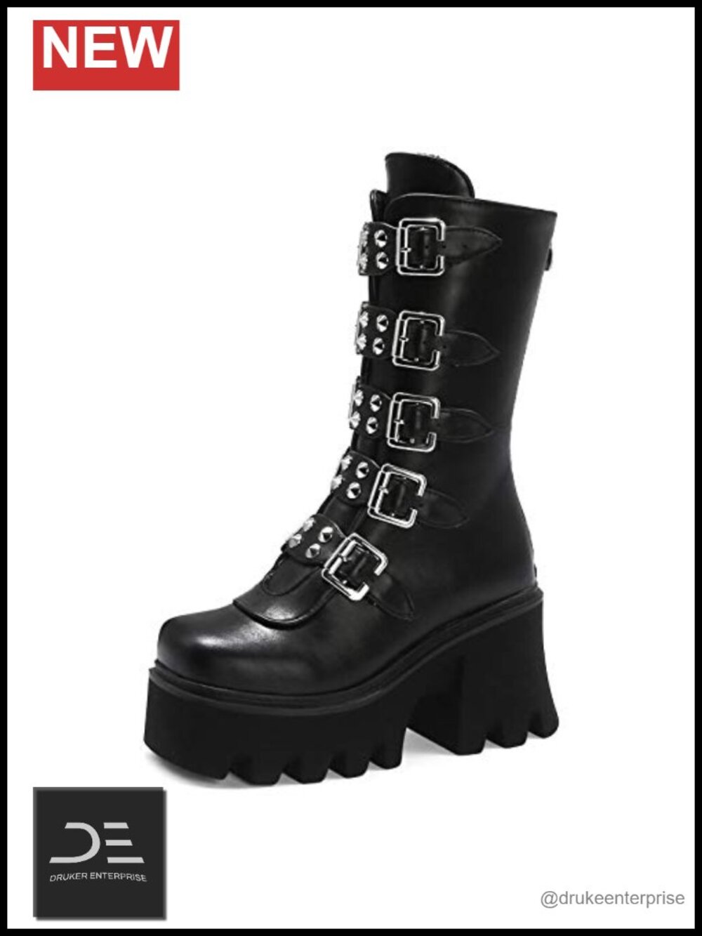 Women's Studded Combat Boots with Chunky Heel, Back Zipper, Platform Sole